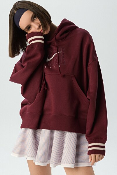 Nike Phoenix Fleece Oos GX Po Hoodie Burgundy Women Sweatshirt Kapüşonlu Kadı...