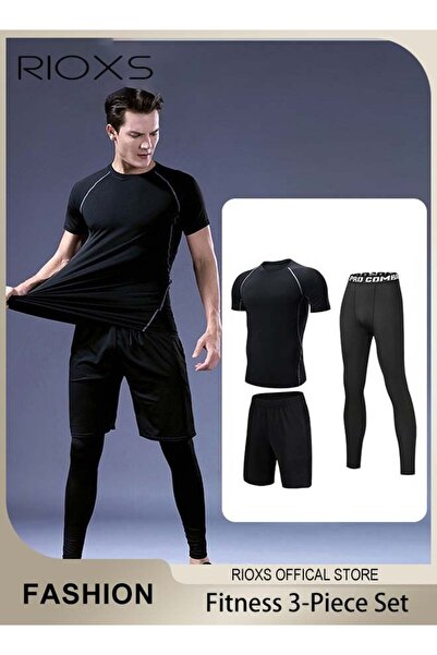RIOXS Men's 3PCS Sports Set, Breathable Quick-drying Suit, Men's Gym Clothes,...