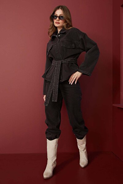 Fulla Moda Beli Belted Snap Fastener Jean 2-Piece Set