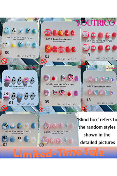 Youtrico علبة واحدة من ألعاب الأظافر الاصطناعية المصنوعة يدويًا للأطفال، مجمو...