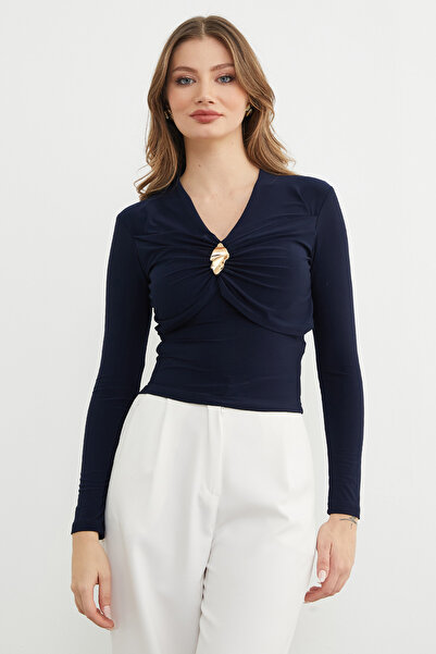 Fulla Moda drapat Bluză cu decolteu în V cu detaliu cu cataramă