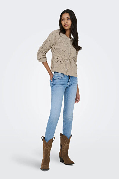 ONLY Women's Onlelke Waist-Tied Long-Sleeved Cotton Cardigan 15363046 Beige