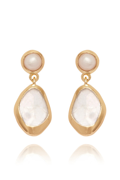 MANGATA Cercei Placati cu Aur Perle si Calcedonie Aquamarine