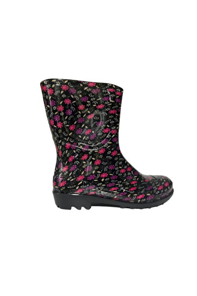 Emek Women's Purple-Pink Patterned 23 cm Short Garden Rain Boots
