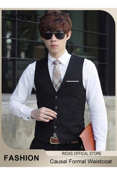 RIOXS Men's Suit Vest, Slim Fit Business Formal Waistcoat, Casual V-neck Butt...