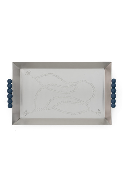 Blends صينية تقديم فضية بنقشة خرز