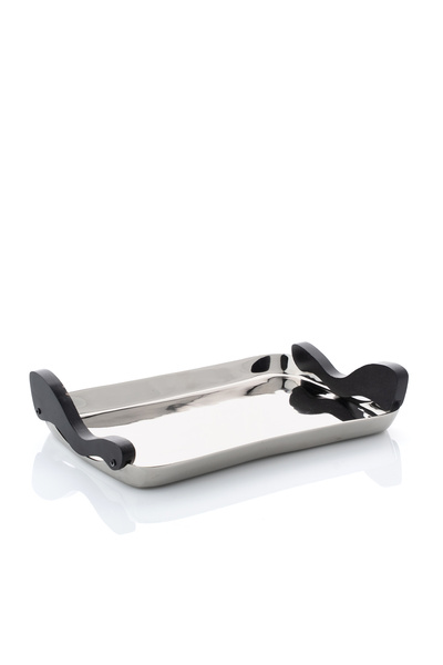 Blends صينية تقديم فضية بمقبض خشبي