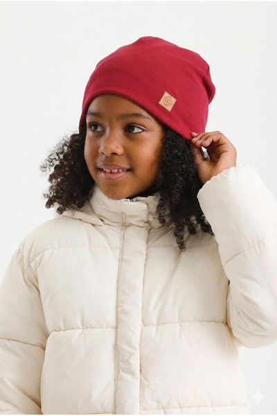 Babygiz Children's Burgundy Thermal 100% Cotton Soft 2 Styles in 1 Beanie Pre...