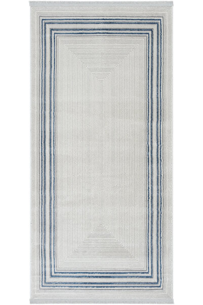 Cool Halı Nevada Gri Mavi Simetrik Mutfak Halısı Çerçeveli Yumuşak Kolay Temi...