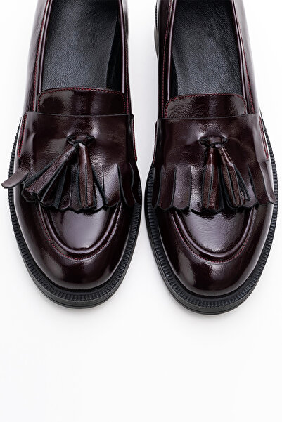 GRADA Tasseled Genuine Burgundy Patent Leather Women's Loafer Shoes Women's C...