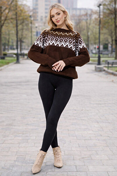 FERHEL Women's Ethnic Zigzag Patterned Knitwear Sweater