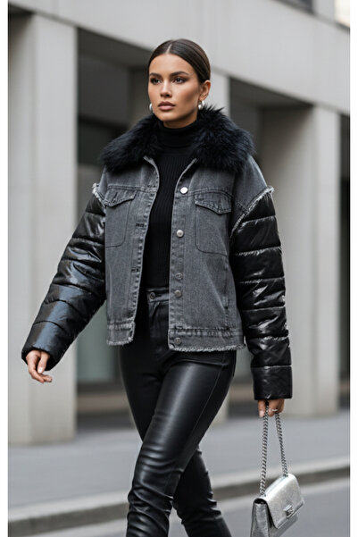 aSSa AS&SA RBN YAKA KÜRKLÜ DENİM KOLU RUGAN ŞİŞME MONT