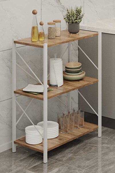 WOODENSA 3 Raflı Mikrodalga Fırın Rafı Çok Amaçlı Dolap Raf Metal Mutfak Rafı...