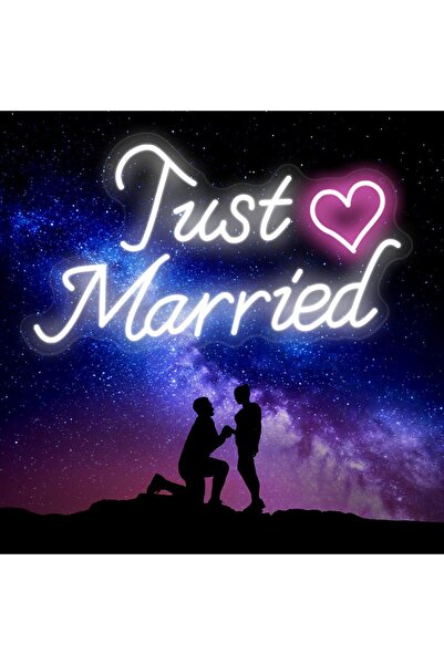 Slasa لوحة نيون LED "متزوجان حديثًا" مقاس 42×24 سم، إضاءة جدارية بقاعدة أكريل...