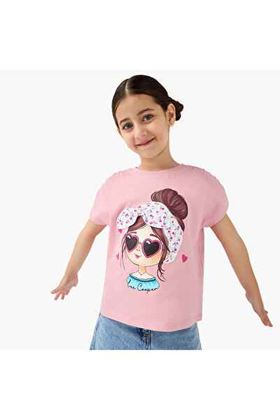 Lee Cooper Graphic Print T-shirt with Ruched Sleeves