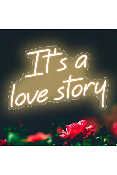 Slasa لوحة نيون مضيئة LED عليها عبارة "إنها قصة حب" مقاس 42 × 27 سم - ديكور ر...