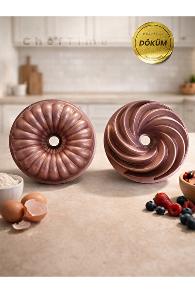 CHEFTİME 2’li Rose Granit Döküm Rüzgar & Dilimli Kek Kalıbı