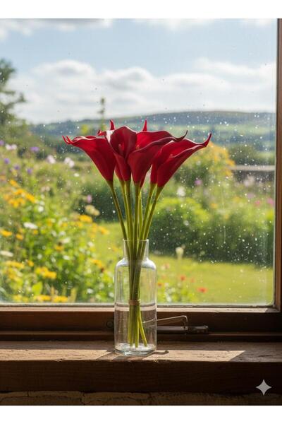 YASİMA Artificial 8-Piece Gala Flower Red Special Day and Home Decoration