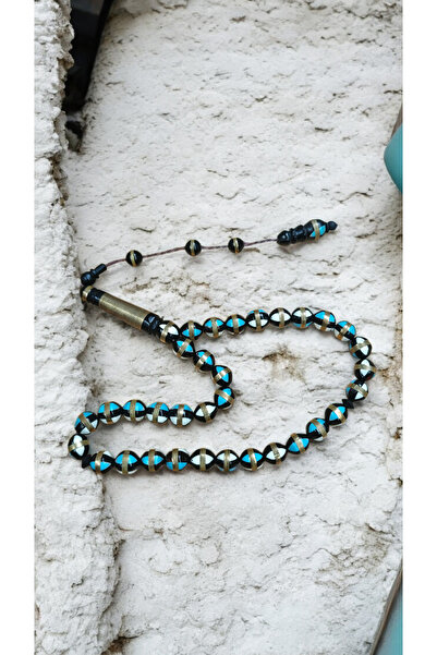 İnan Tesbih Blue Enamel and Brass Inlaid Kuka Prayer Beads