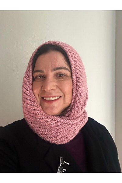 ALS Tasarım Dünyası Pink Color Diamond Patterned Scarf and Beanie Suitable fo...