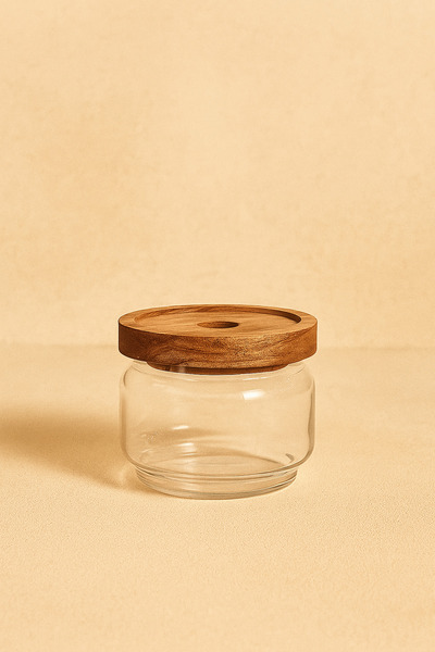 Kitchen Way وعاء بوروسيليكات سعة 300 مل مع غطاء من الأكاسيا طراز KW-782