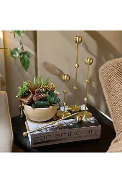 HaRe Home 3'lü Pirinç Şamdan Mumluk