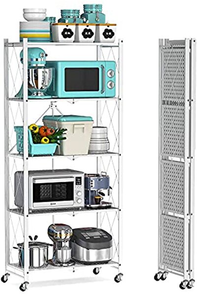 Arabest وحدة رفوف تخزين معدنية من 5 طبقات مزودة بعجلات وخطافات