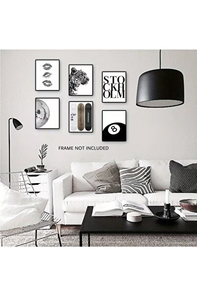 512 STORE 6'lı Leopar Bilardo Topu Stockholm Kiss Black White Ev Ofis Dekor Ç...