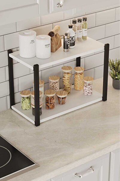 WOODENSA 2 Raflı Banyo rafı Mutfak Düzenleyici Mutfak Tezgah Üstü baharatlık ...