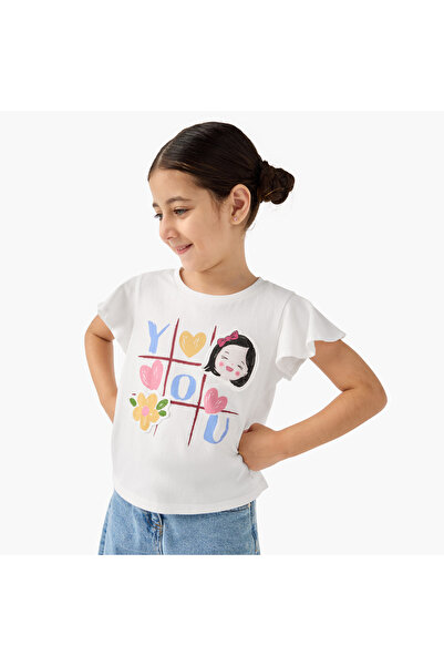 Lee Cooper Printed T-shirt with Flutter Sleeves