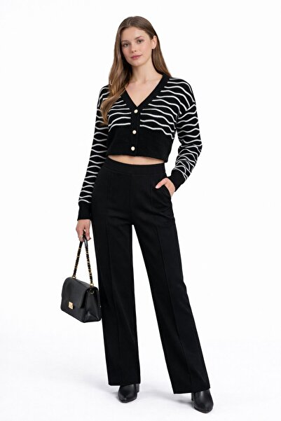 STECCA Çizgili Crop V Yaka
