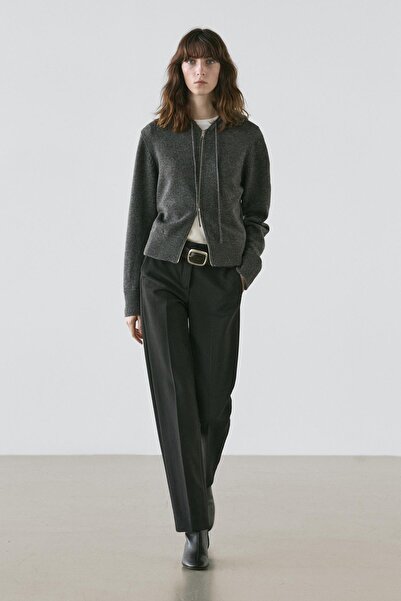 Massimo Dutti Kapüşonlu fermuarlı yün karışımı hırka