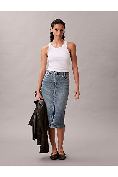 Calvin Klein Kadın Denim Zip Front Etek