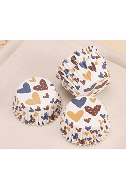 Sfmstore 50 قطعة قالب كيك مافن ملون بتصميم قلب - ورق خبز الكب كيك بنمط قلب