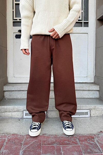 Flaw Wear Elastic Waist Baggy Gabardine Trousers Brown