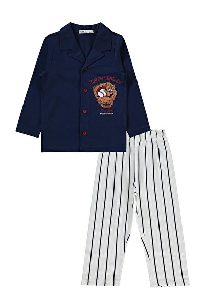 Civil Boys Buttoned Front Pajama Set for Ages 2-5 - Navy Blue 5-6 Years