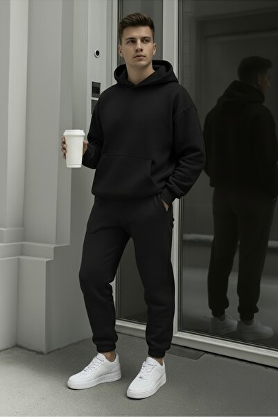 FUFLUNS بدلة رياضية للجنسين بدون طباعة للنساء/الرجال بغطاء رأس مقاس كبير للجز...