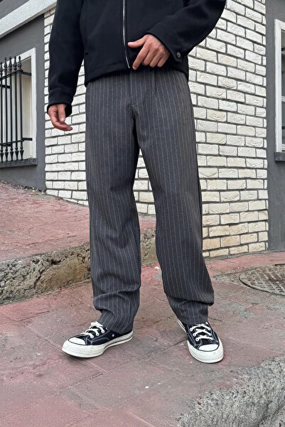 Flaw Wear Striped Vintage Fabric Trousers Anthracite