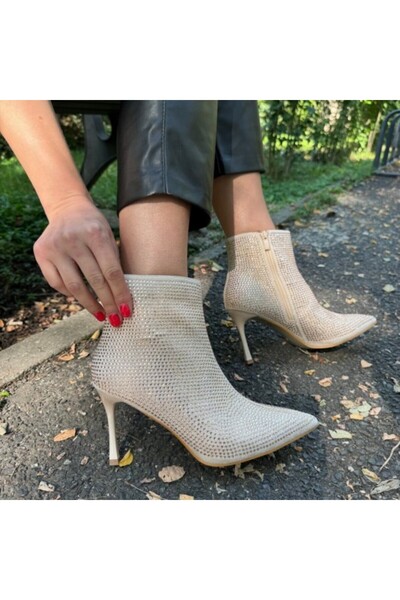 Sofia Store Botine dama cu toc subtire din piele ecologica Dilara