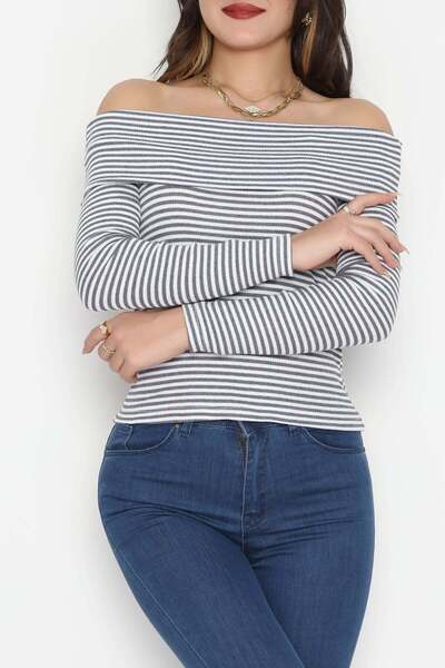 Madonna Yaka Likralı Kaşkorse Bluz Fümebeyaz