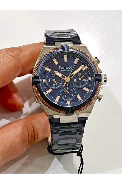 Ferrucci Çelik Kordon Kronometreli Spor Model Erkek Kol Saati+Bileklik Hediyeli