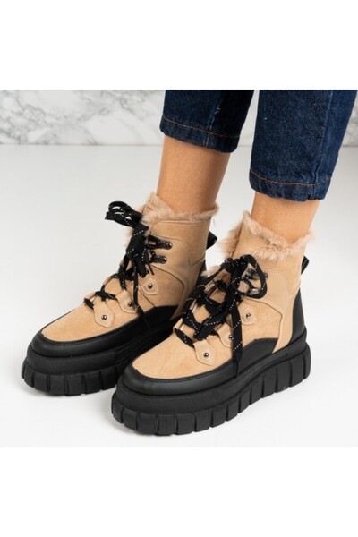 Sofia Store Women's fur-lined lace-up boots Theor