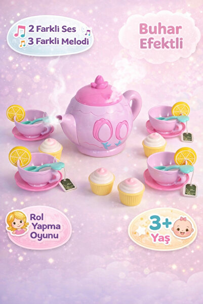 YILDIRIM OYUNCAK Pilli Sesli Müzikli Oyuncak Çaydanlık Evcilik Seti 24 Parça