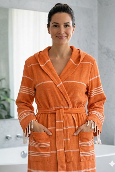 LUNA ÇEYİZ HEDİYELİK %100 Pamuk Peştemal Bornoz Kapüşonlu Unisex S/M