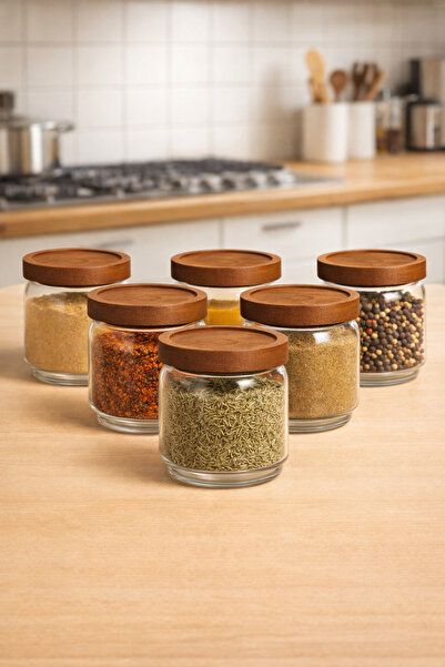 Kitchen Way Acacia Gasket Lid 6-Piece Borosilicate 500ml Jar Set Kw-783