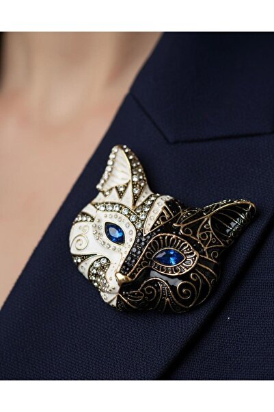 Vira Rise Çift Renk Kedi Kafası Broş Yaka İğnesi