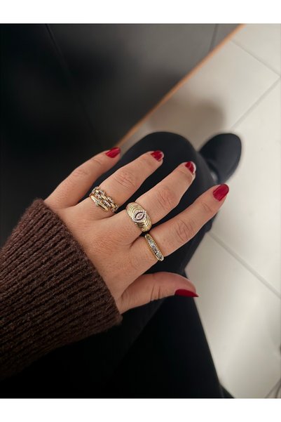 DGK COLLECTİON 14K gold renk,altın kaplama gümüş renk ile kombinlenebilecek 3...
