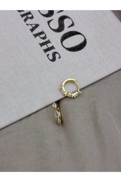 Hedef Bijuteri Gold Color Three Drop Stone Detailed Mini Hoop Earrings Cm82