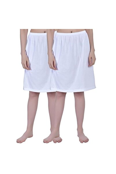 AIMLY Women's Cotton Knee Length Skirt - White (Pack of 2)