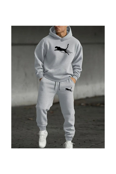 PENTHİLUS Unisex Design Printed 3 Thread Ş Fleece-Lined K Hooded Tracksuit Set